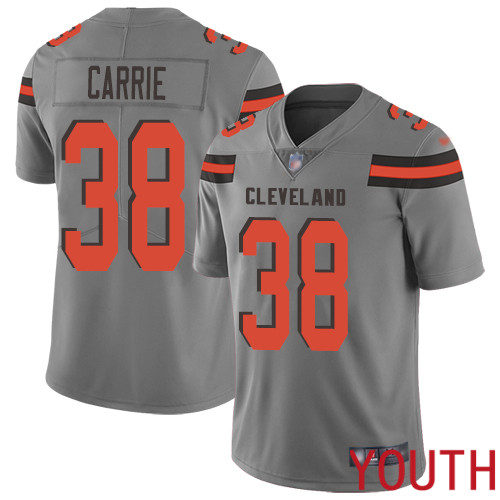 Cleveland Browns T J Carrie Youth Gray Limited Jersey #38 NFL Football Inverted Legend